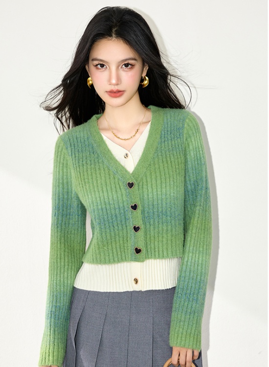 Pseudo-two colors tops temperament lazy sweater for women