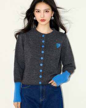 Knitted heart sweater single-breasted coat for women