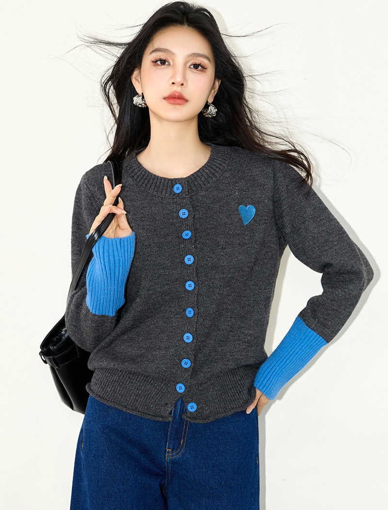 Knitted heart sweater single-breasted coat for women