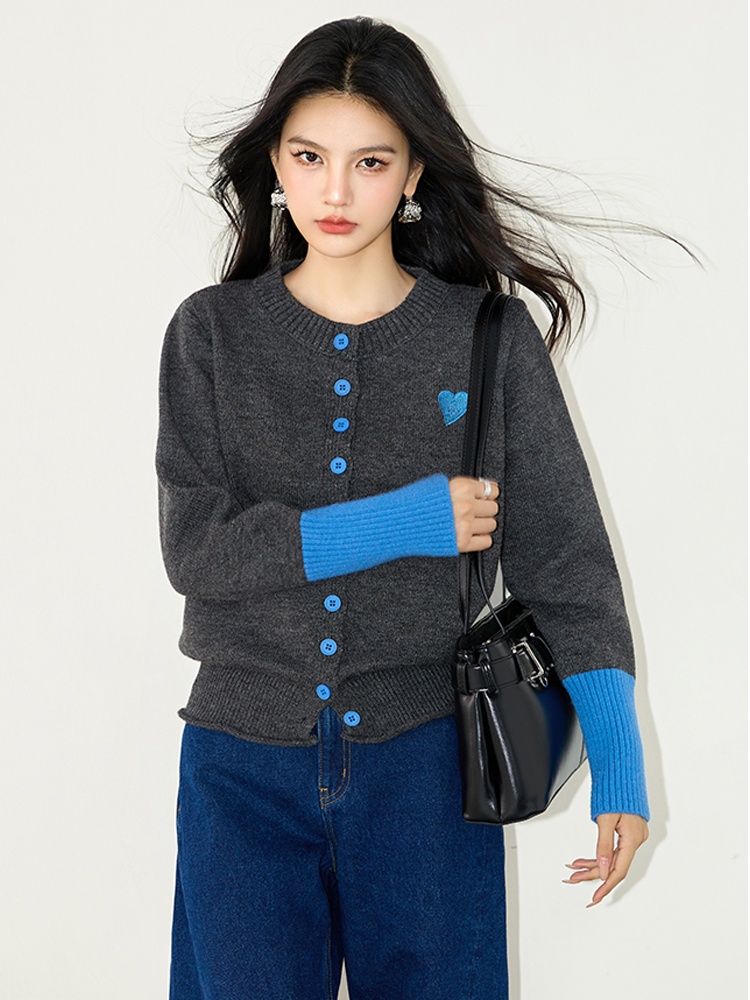 Knitted heart sweater single-breasted coat for women