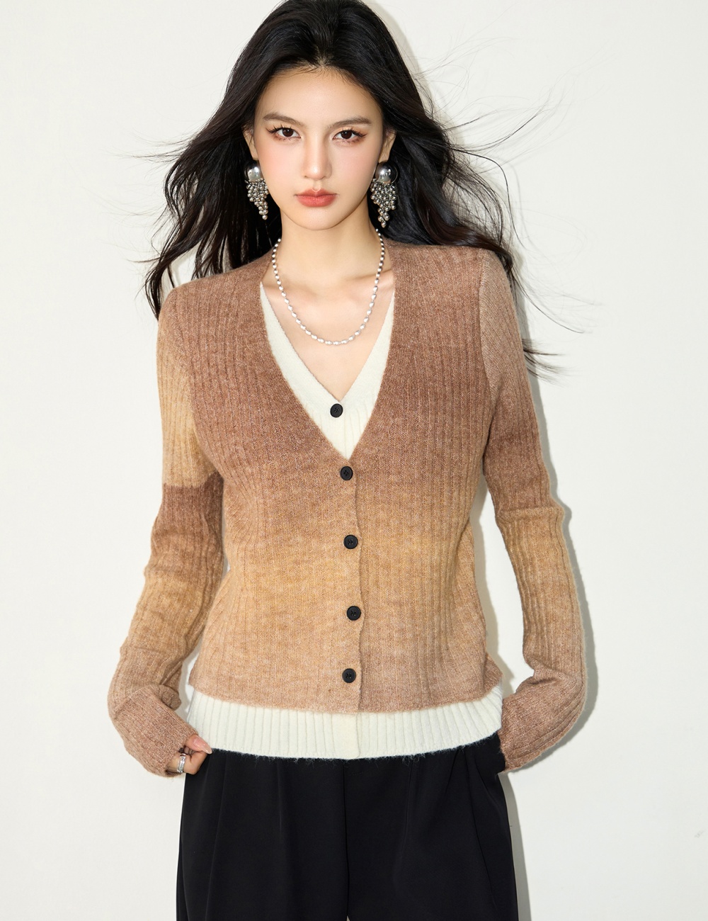 Pseudo-two sweater knitted tops for women