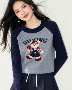 Round neck pullover jacquard sweater for women