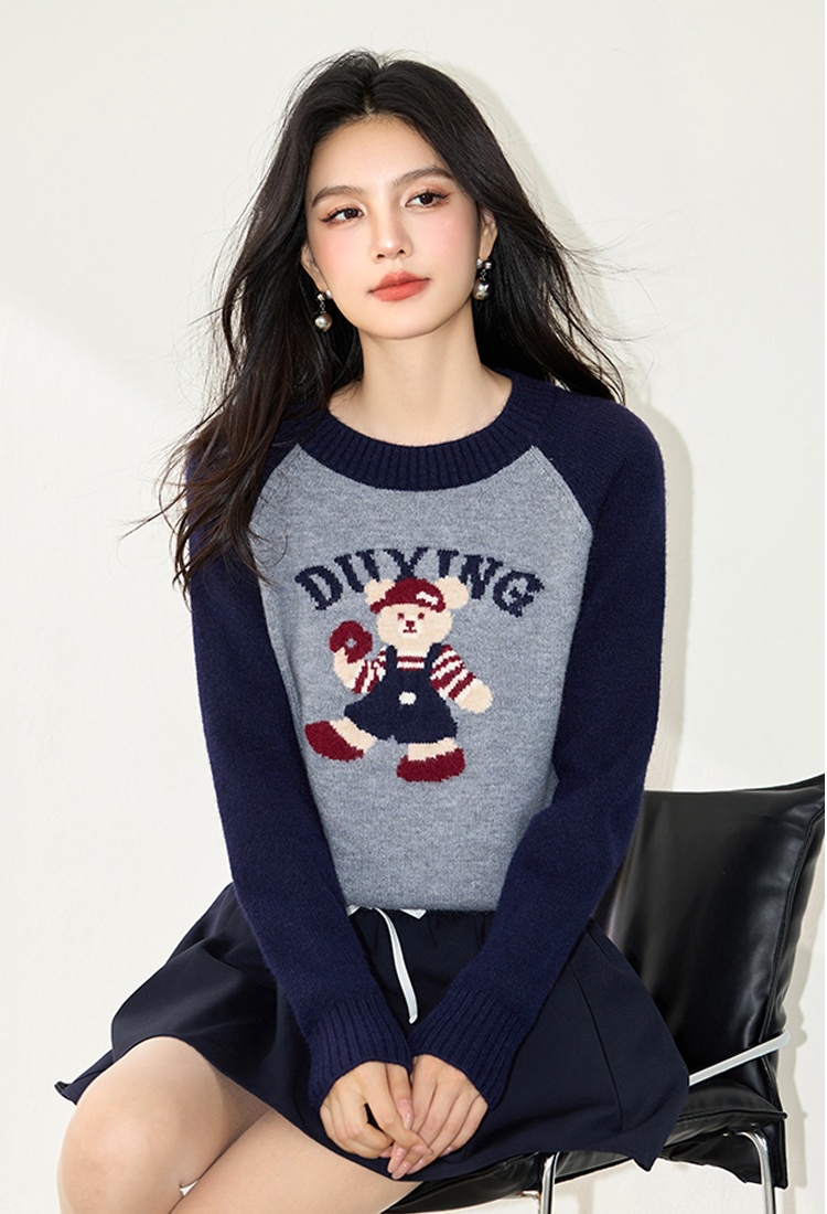 Round neck pullover jacquard sweater for women