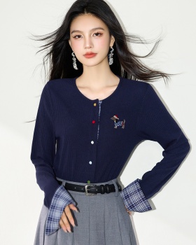 Knitted temperament slim T-shirt splice Korean style cardigan