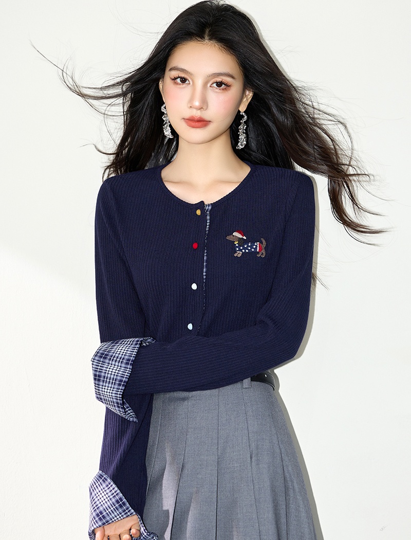 Knitted temperament slim T-shirt splice Korean style cardigan