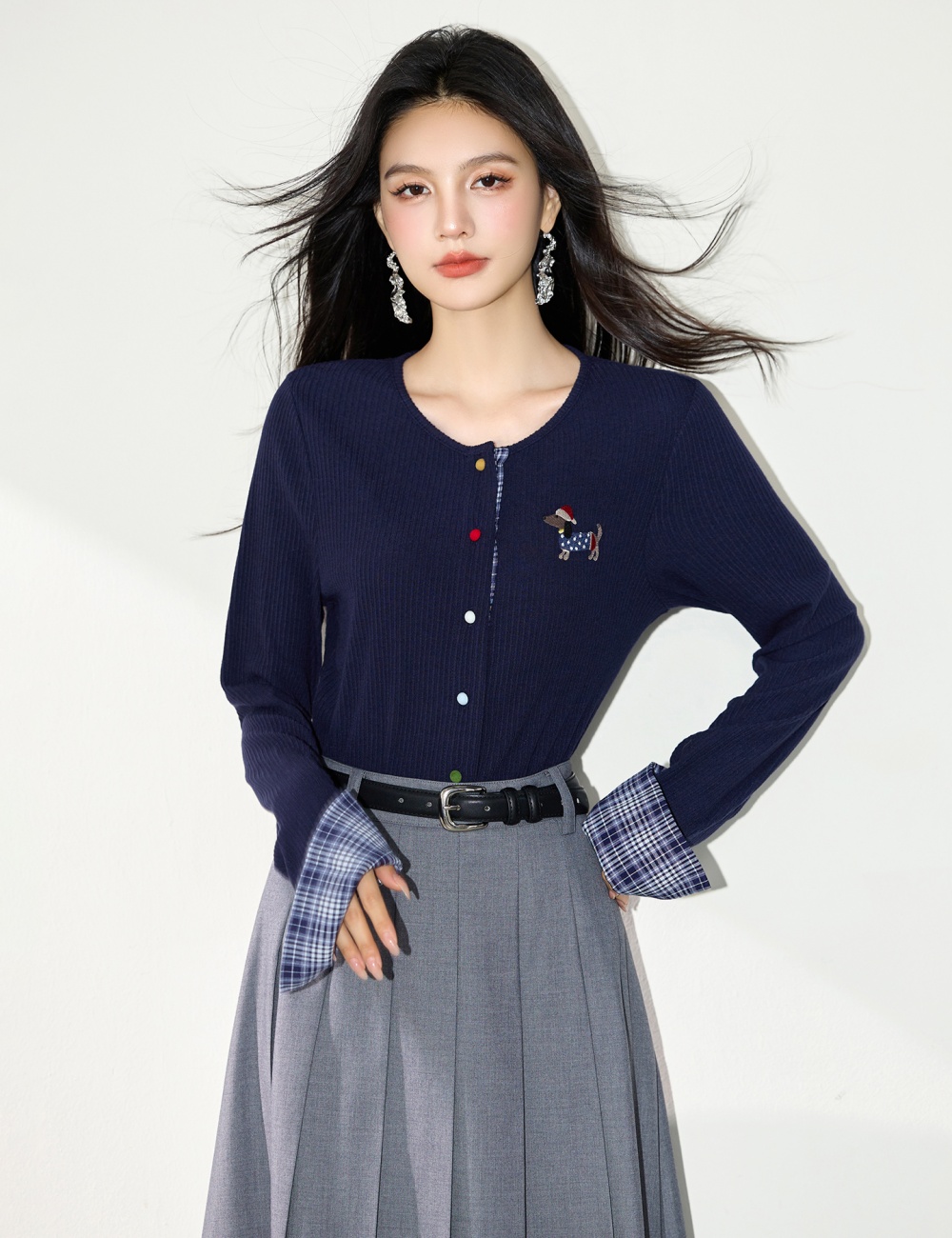 Knitted temperament slim T-shirt splice Korean style cardigan
