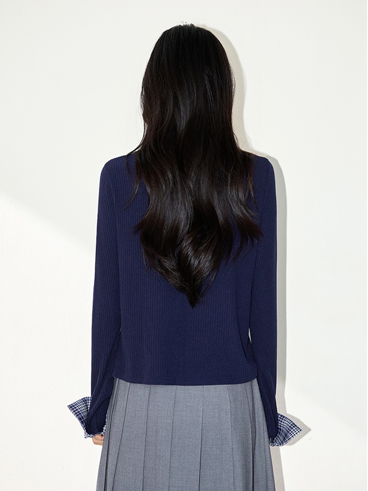 Knitted temperament slim T-shirt splice Korean style cardigan
