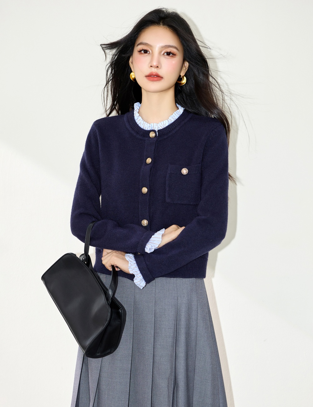 Shirt collar unique cardigan France style lazy sweater