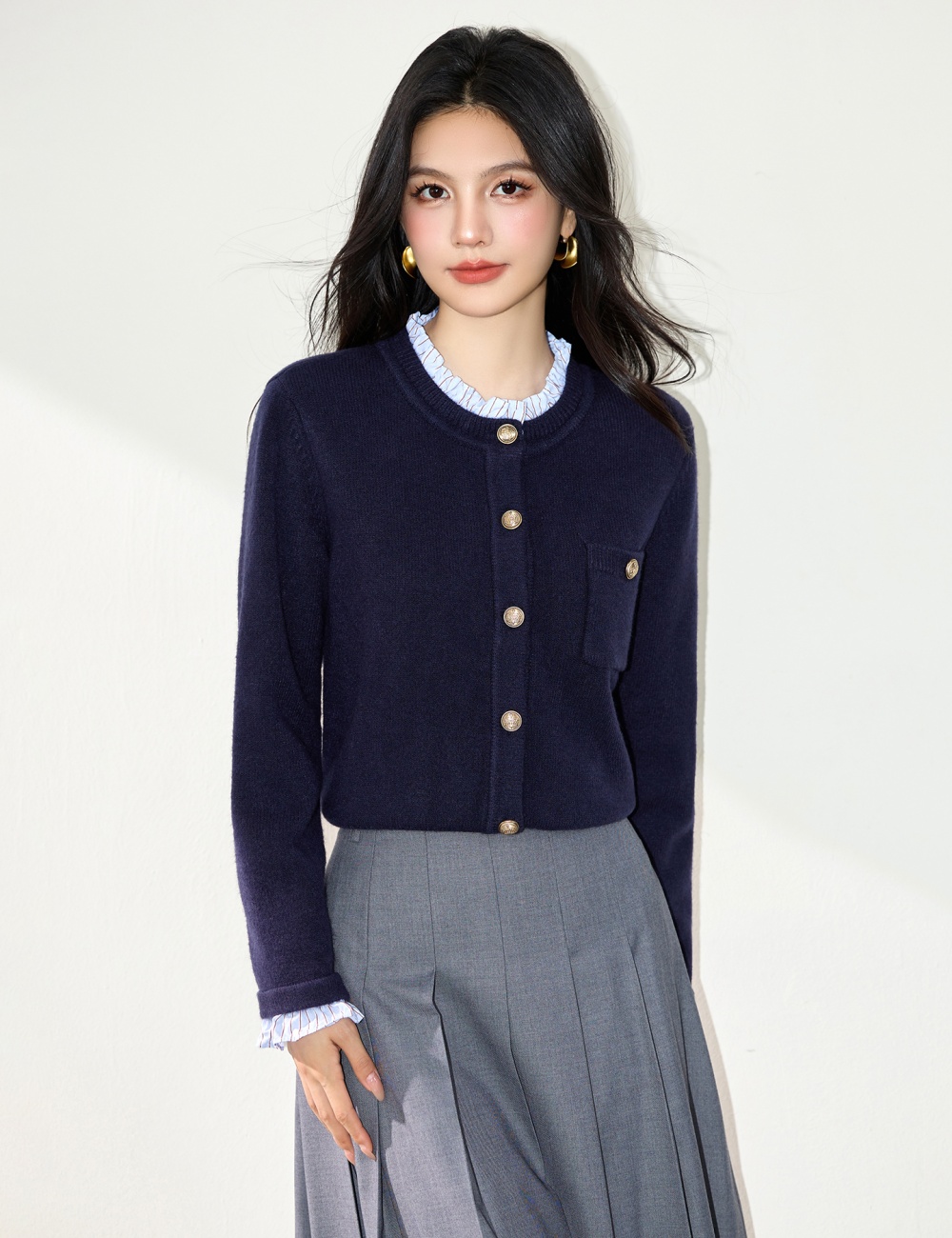 Shirt collar unique cardigan France style lazy sweater