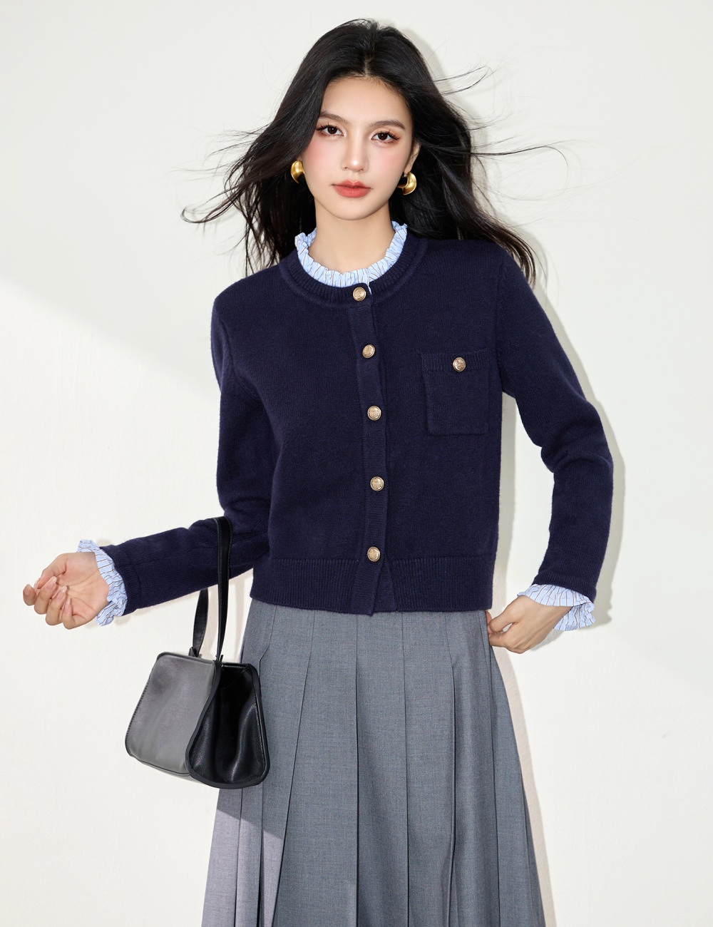 Shirt collar unique cardigan France style lazy sweater