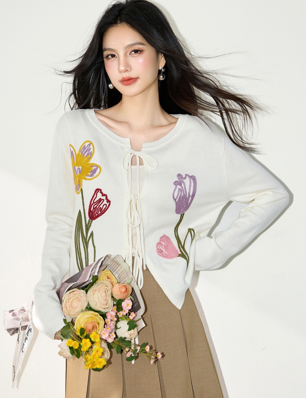 Bandage autumn tops knitted cardigan for women