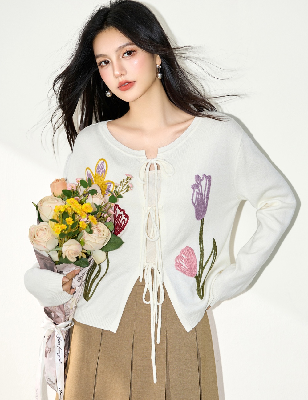 Bandage autumn tops knitted cardigan for women
