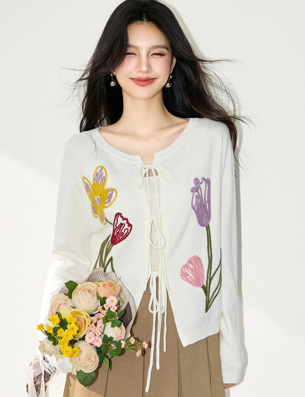 Bandage autumn tops knitted cardigan for women