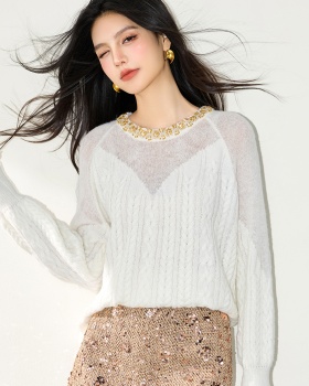 Rhinestone tender loose winter sweater for women
