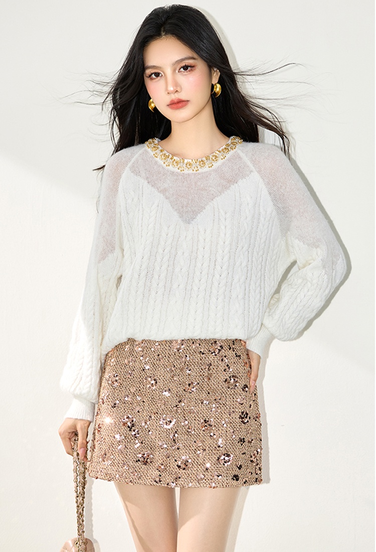 Rhinestone tender loose winter sweater for women