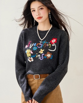 Korean style embroidery jacquard retro sweater