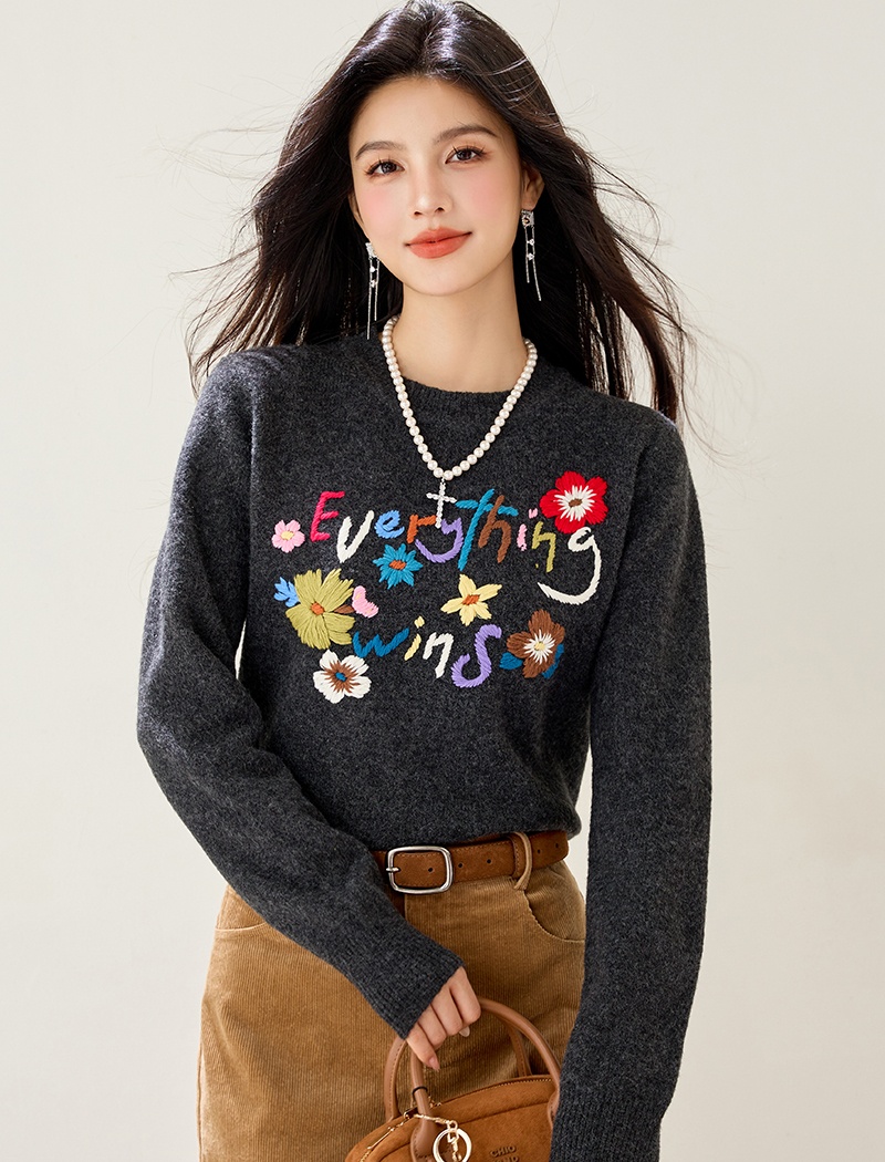 Korean style embroidery jacquard retro sweater