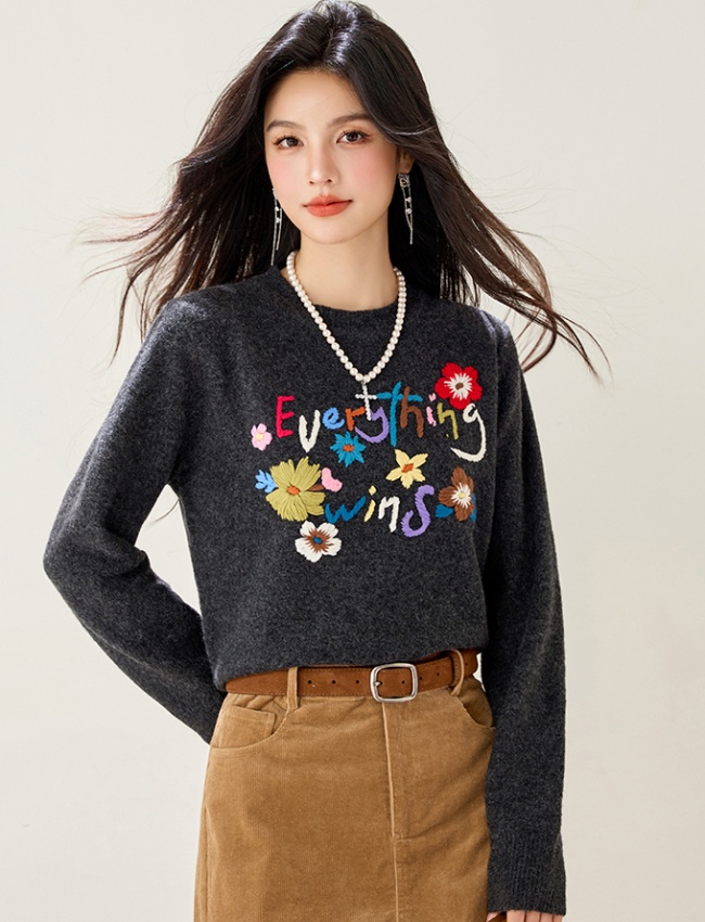 Korean style embroidery jacquard retro sweater