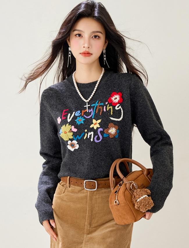 Korean style embroidery jacquard retro sweater