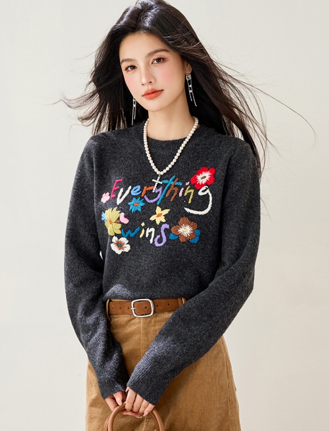 Korean style embroidery jacquard retro sweater