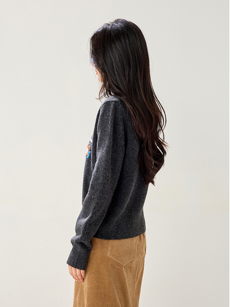 Korean style embroidery jacquard retro sweater