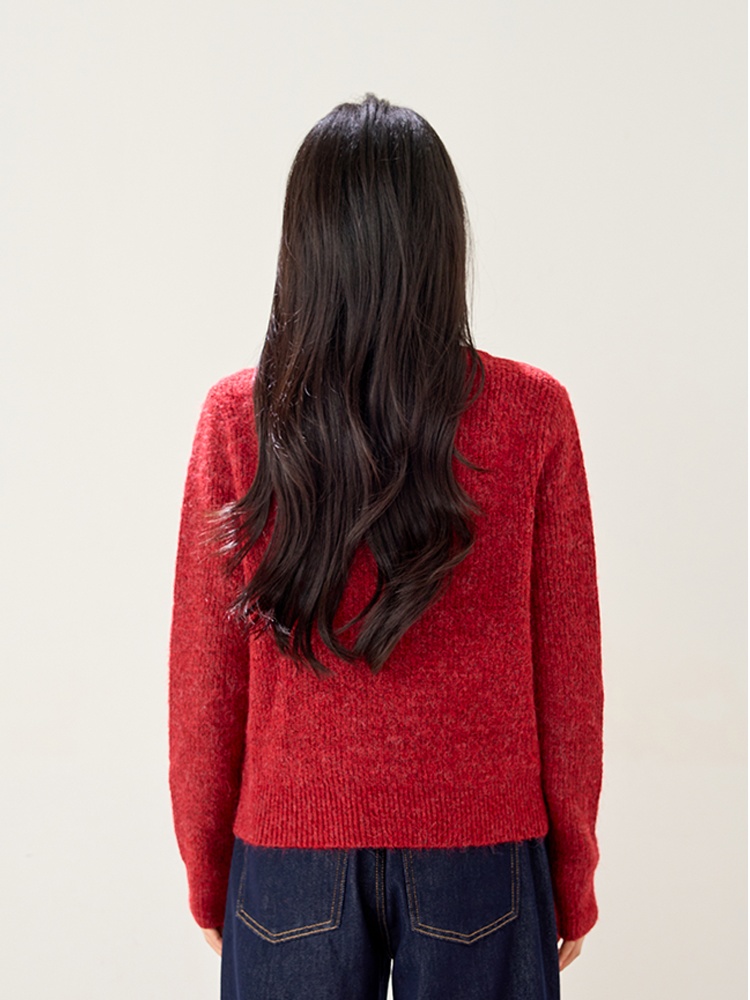 Knitted red christmas Casual lazy embroidery sweater