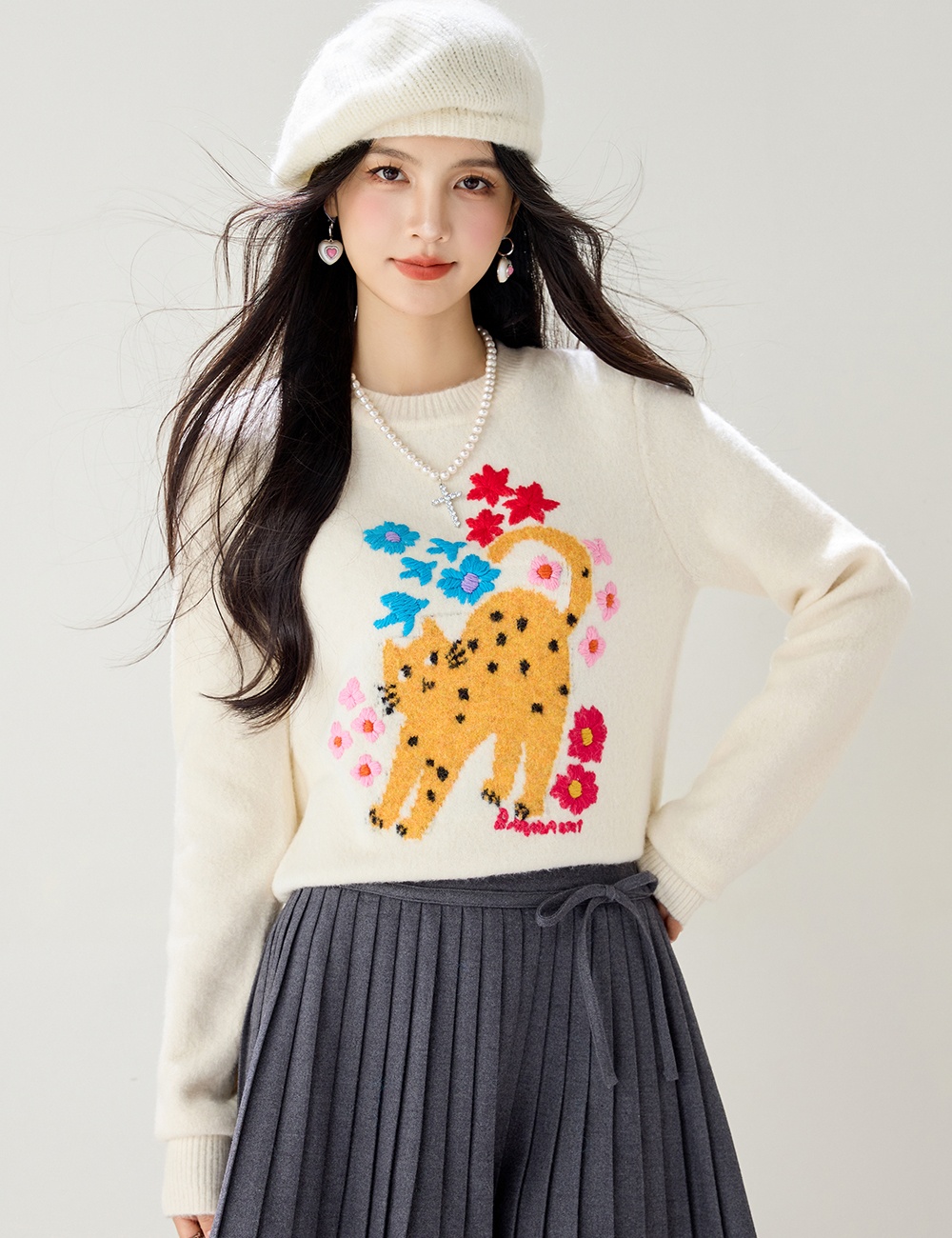Legs niche cat Western style unique pullover sweater
