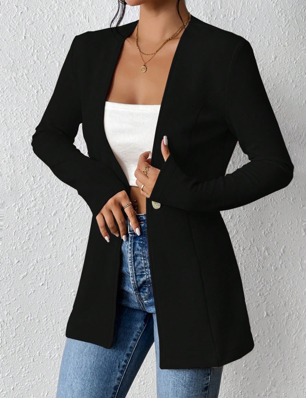 V-neck fashion Casual business suit buckle long sleeve coat