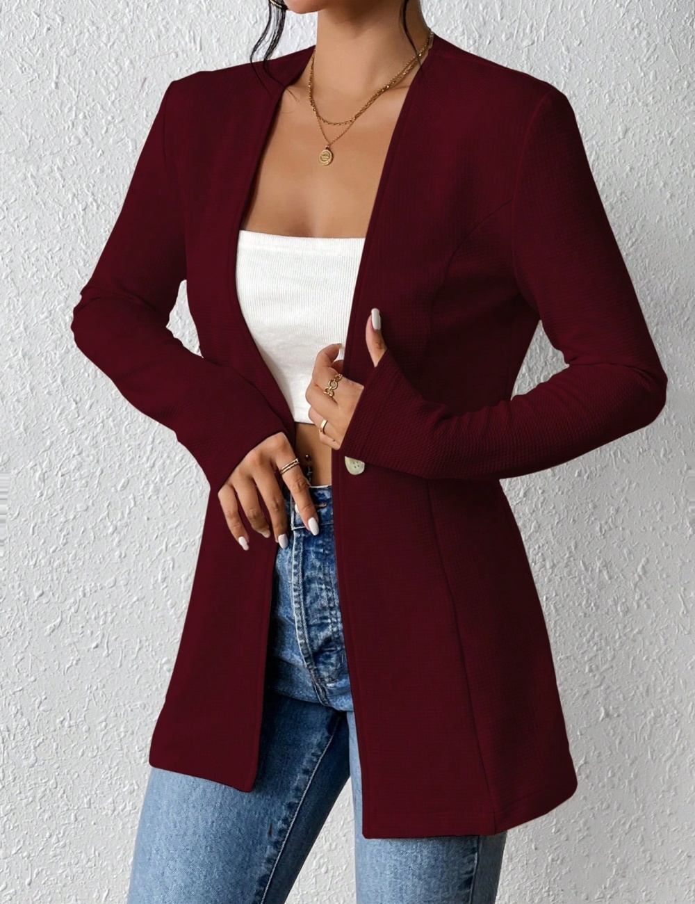 V-neck fashion Casual business suit buckle long sleeve coat