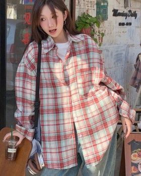 Autumn all-match Casual shirt loose plaid red coat