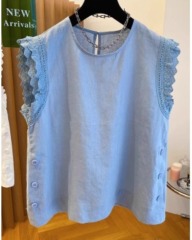 Short sleeve splice large yard lace T-shirt