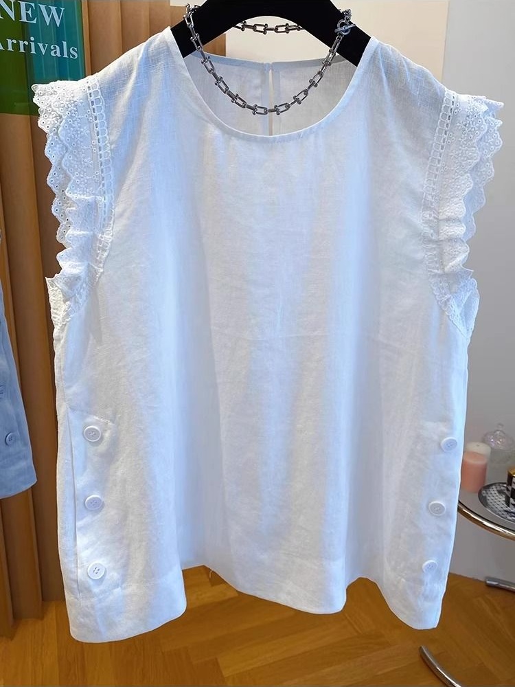 Short sleeve splice large yard lace T-shirt