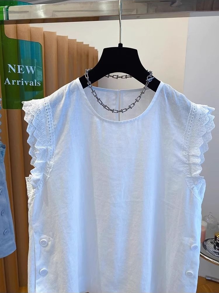Short sleeve splice large yard lace T-shirt