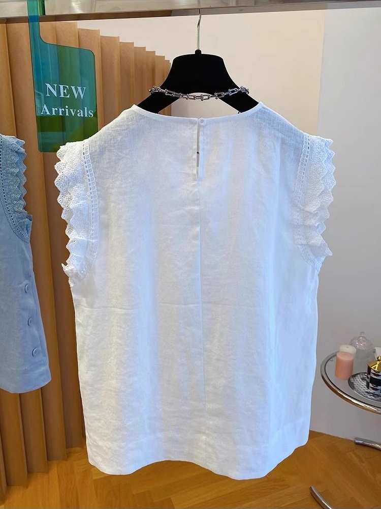 Short sleeve splice large yard lace T-shirt