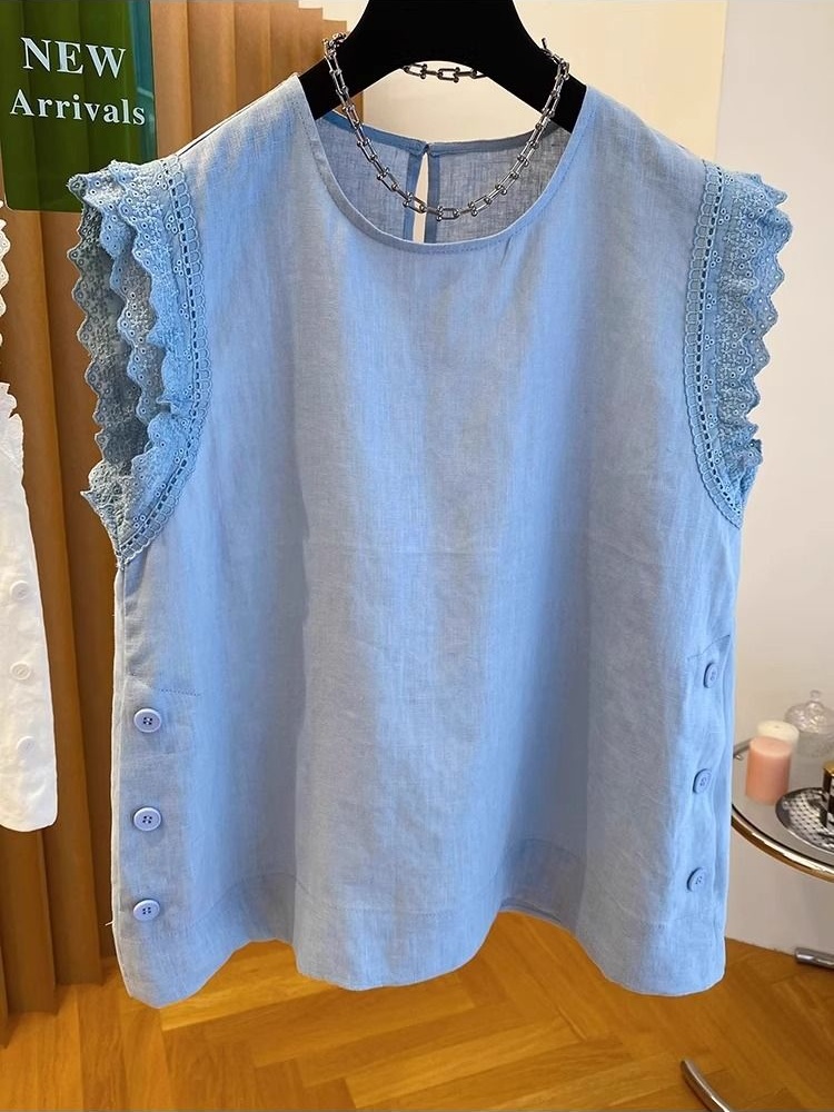 Short sleeve splice large yard lace T-shirt