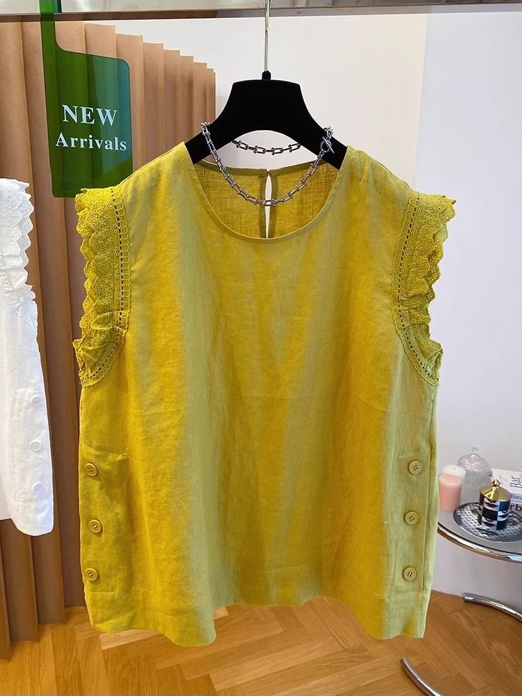 Short sleeve splice large yard lace T-shirt