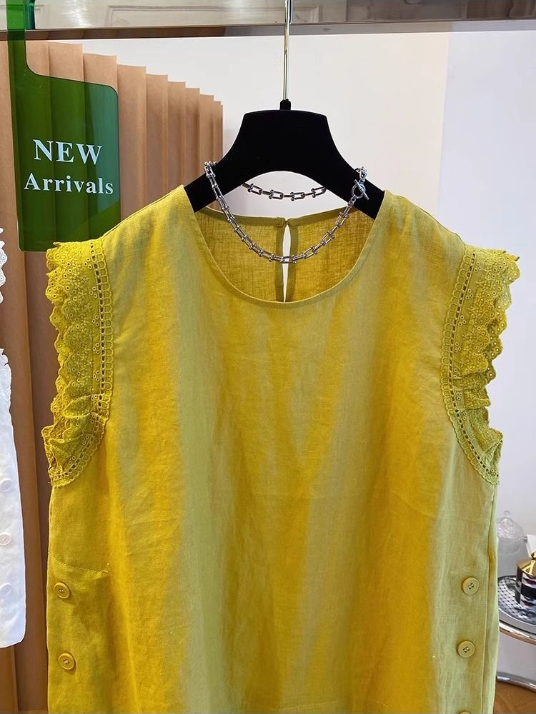 Short sleeve splice large yard lace T-shirt