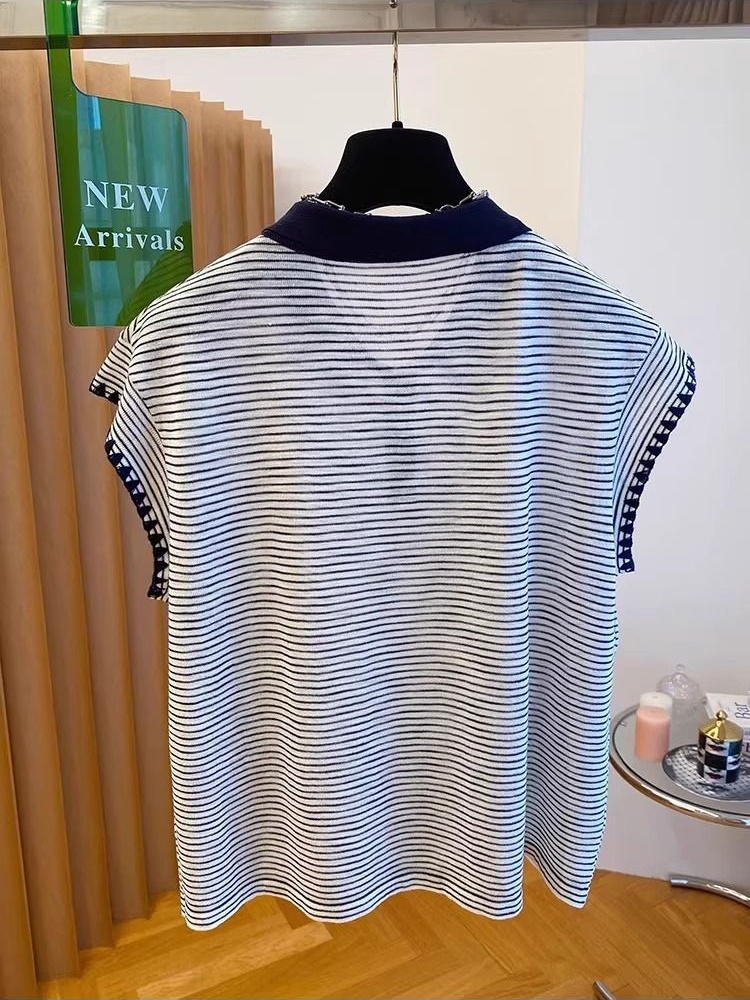 Stripe large yard unique sweet France style T-shirt