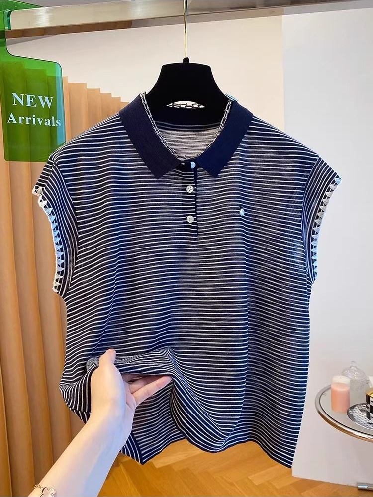 Stripe large yard unique sweet France style T-shirt