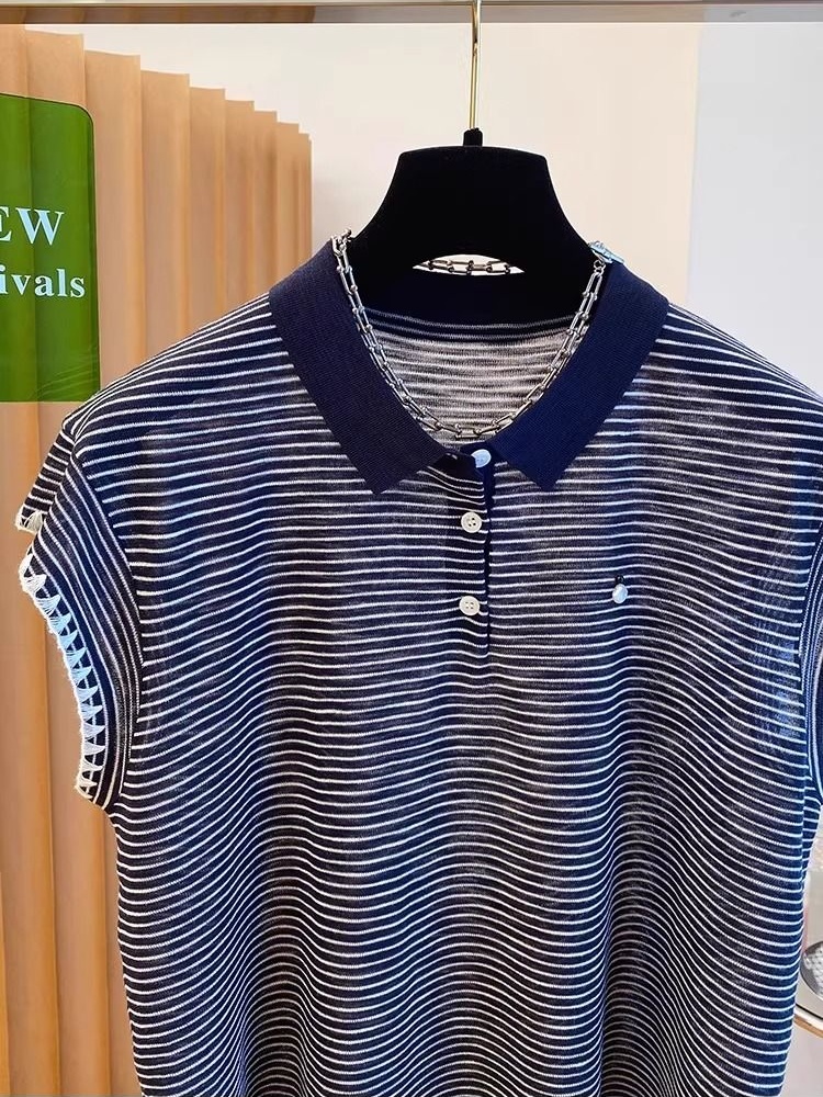 Stripe large yard unique sweet France style T-shirt