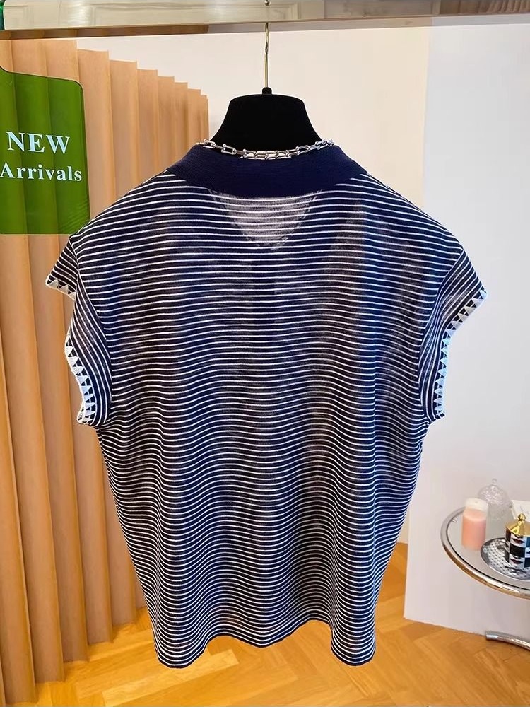 Stripe large yard unique sweet France style T-shirt