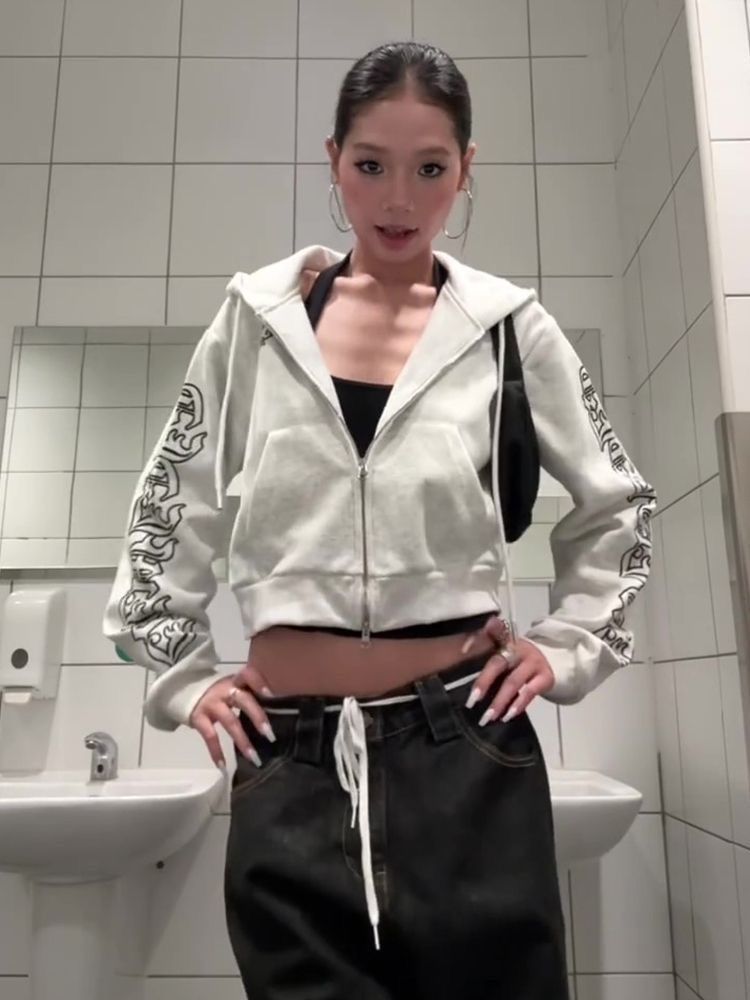 Korean style hooded hoodie autumn cardigan for women