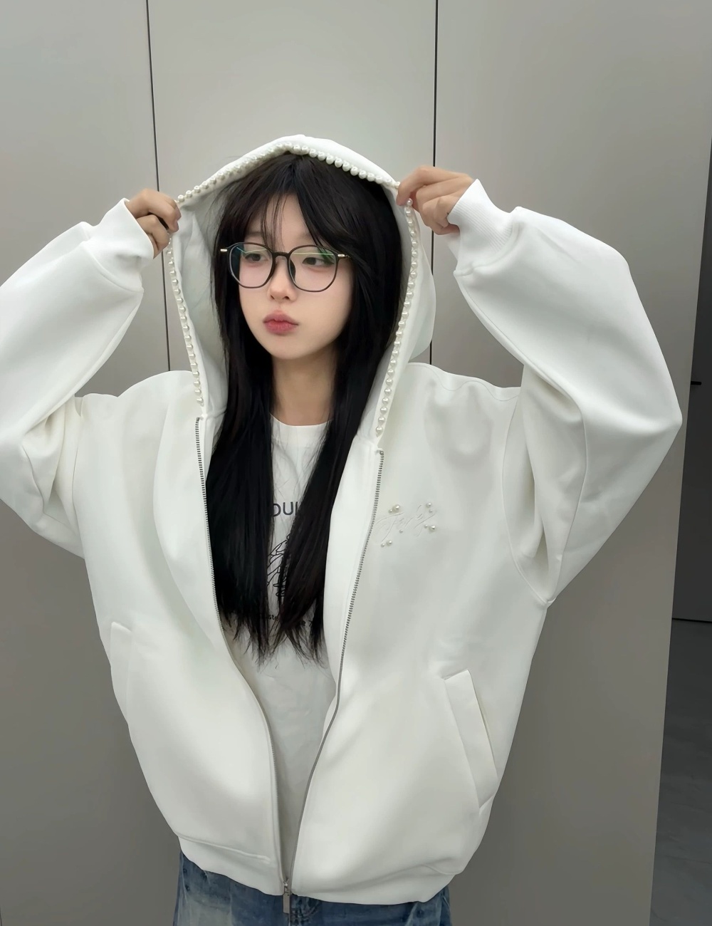 Thin beading complex cotton pure cotton hoodie
