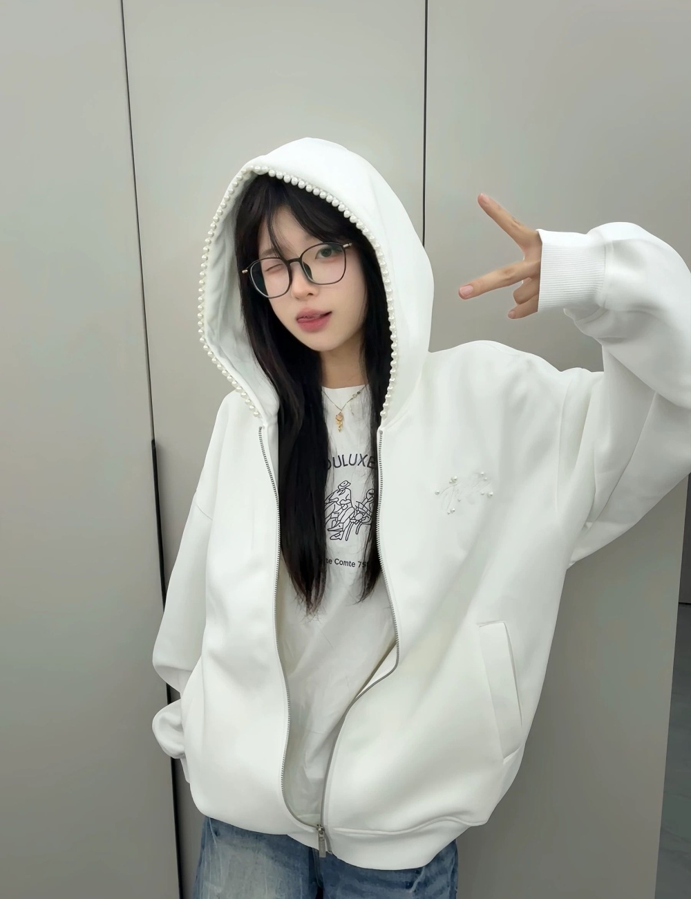Thin beading complex cotton pure cotton hoodie