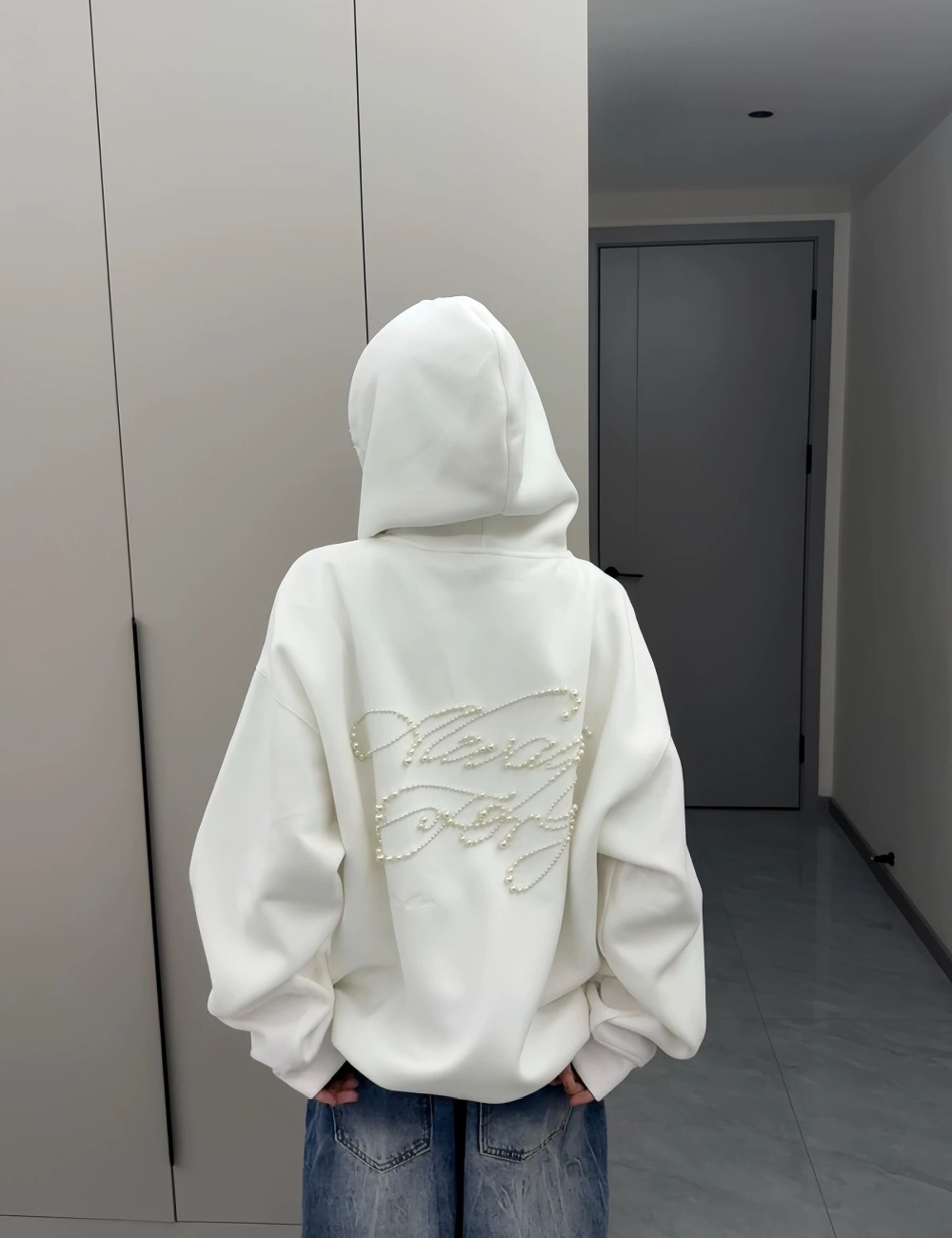 Thin beading complex cotton pure cotton hoodie