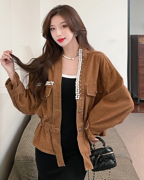 Korean style beading denim slim all-match pinched waist coat