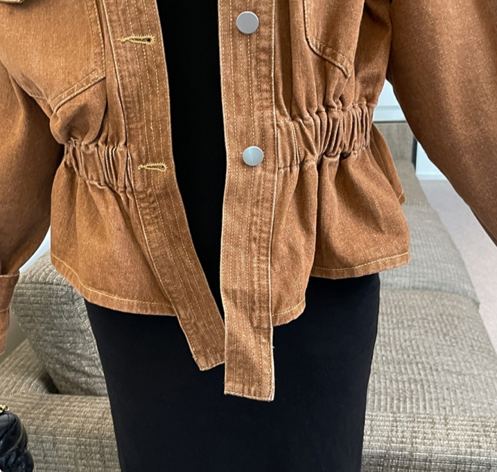 Korean style beading denim slim all-match pinched waist coat