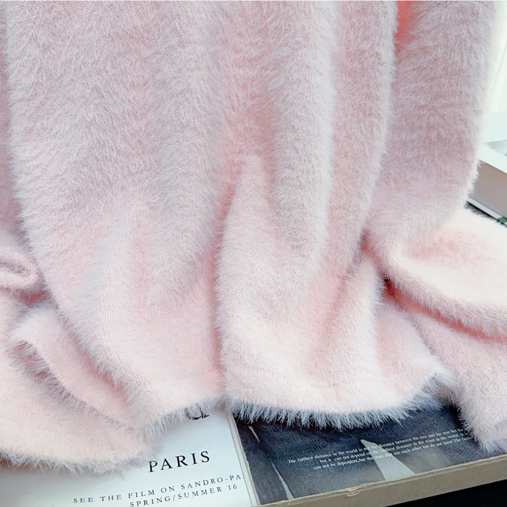 Horizontal collar loose imitation of mink hair sweater