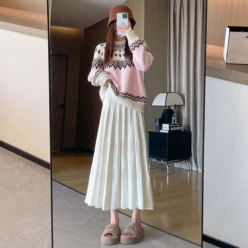 High waist A-line skirt knitted cake long skirt