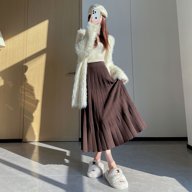 High waist A-line skirt knitted cake long skirt